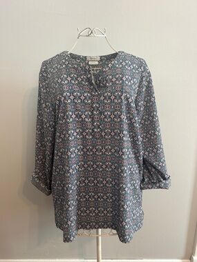 Van Heusen Navy and Pink Printed 3/4-Sleeve Tunic